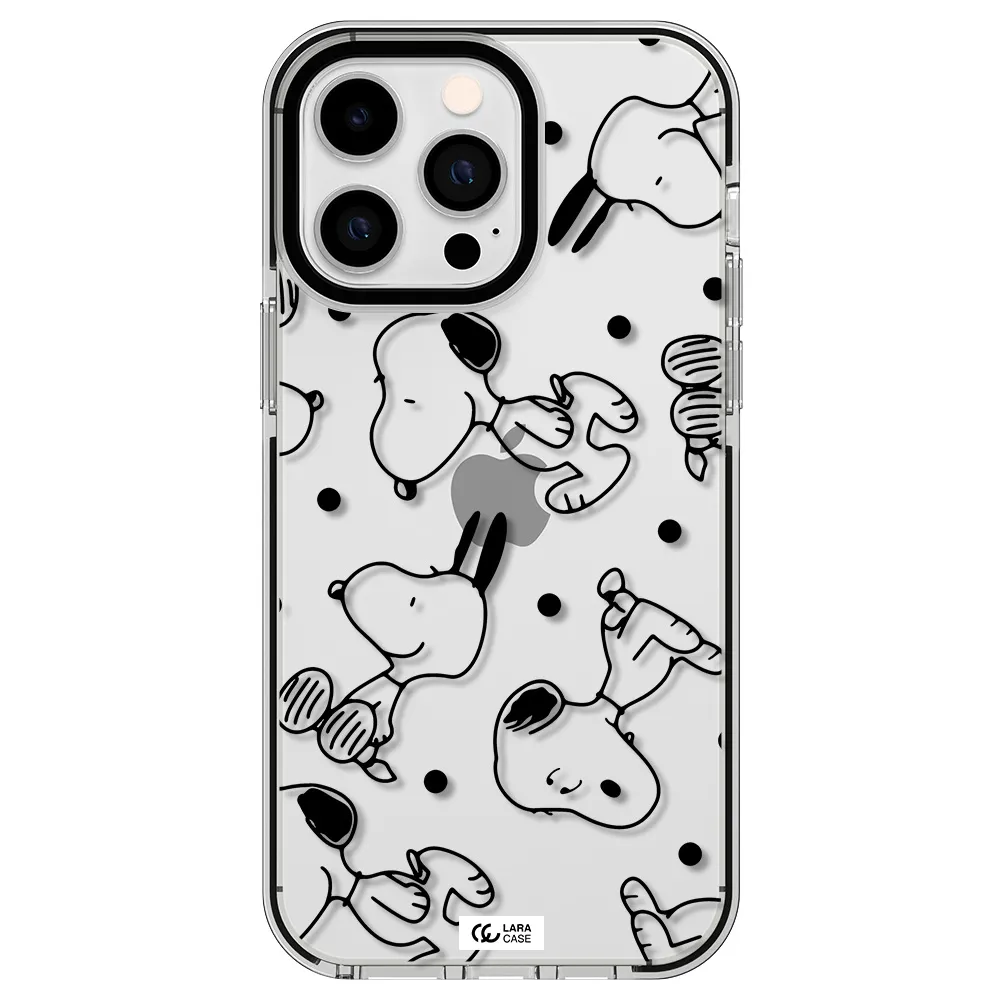 a pattern of cartoon characters Apple iPhone 15 Pro impact black border Case