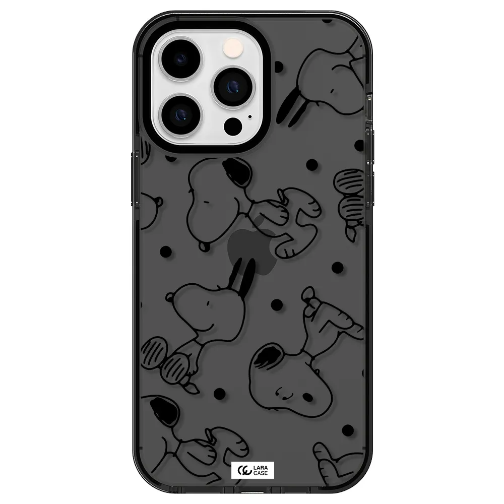 a pattern of cartoon characters Apple iPhone 15 Pro impact Smoke Black Case