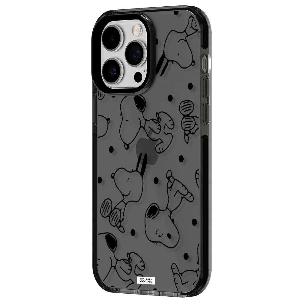 a pattern of cartoon characters Apple iPhone 15 Pro impact Smoke Black Case