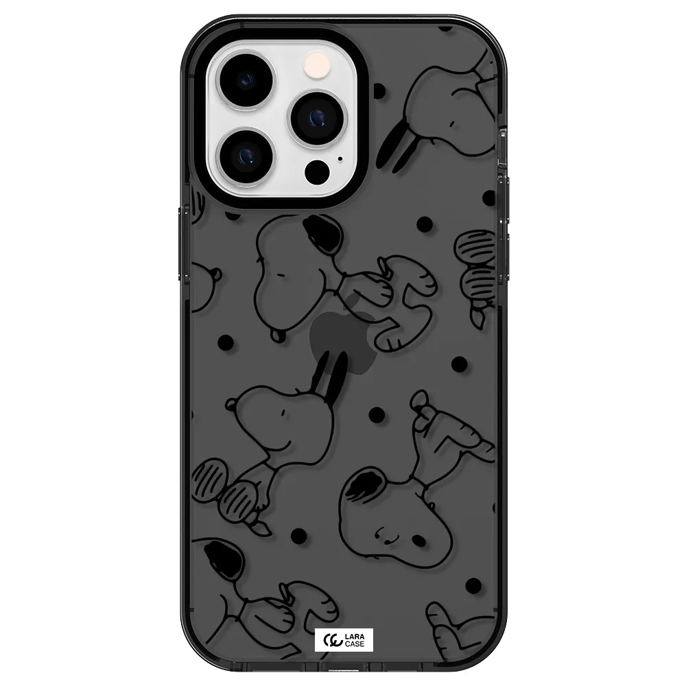 a pattern of cartoon characters Apple iPhone 15 Pro Max impact Smoke Black Case