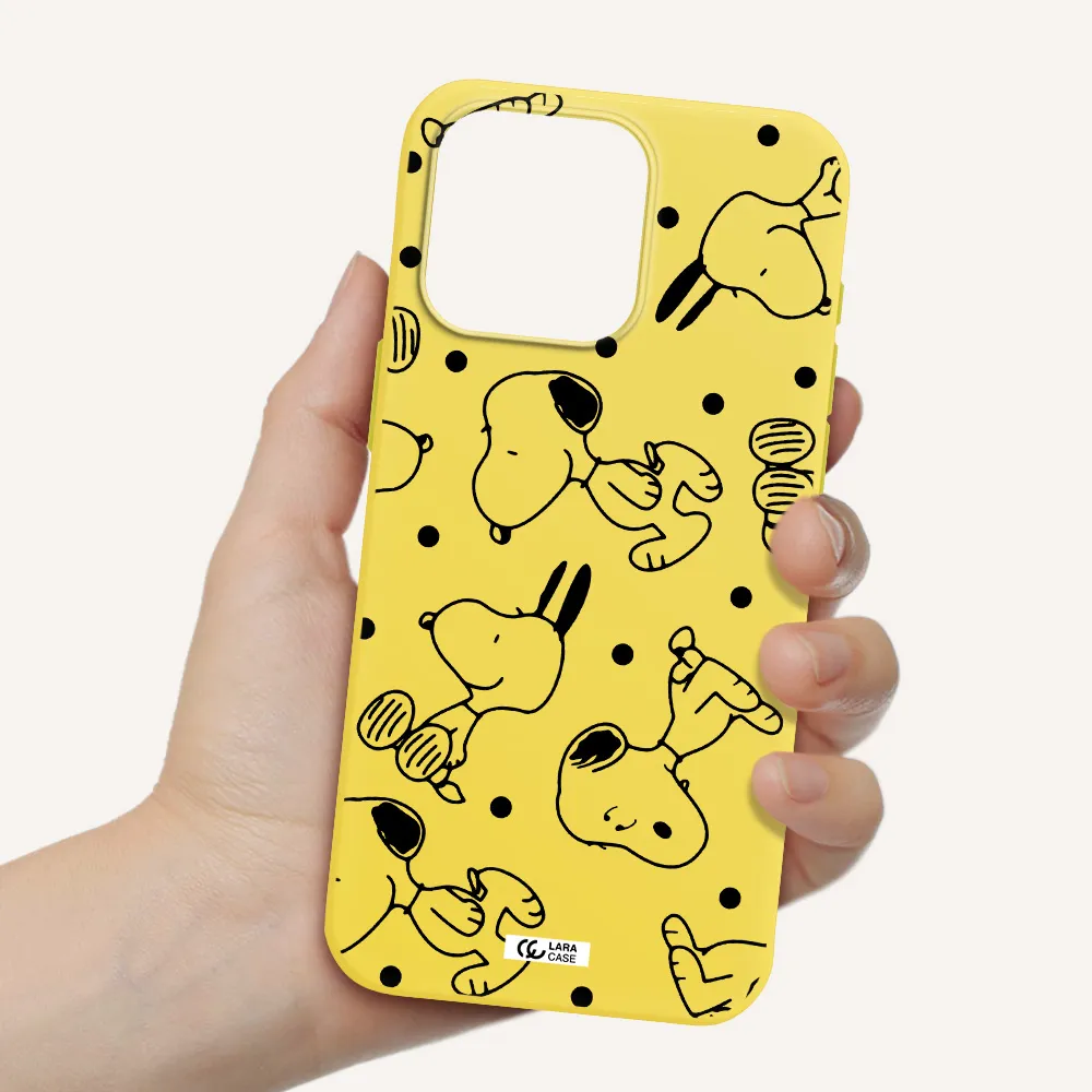 a pattern of cartoon characters Apple Iphone 15 Pro max Silicone canary yellow Case