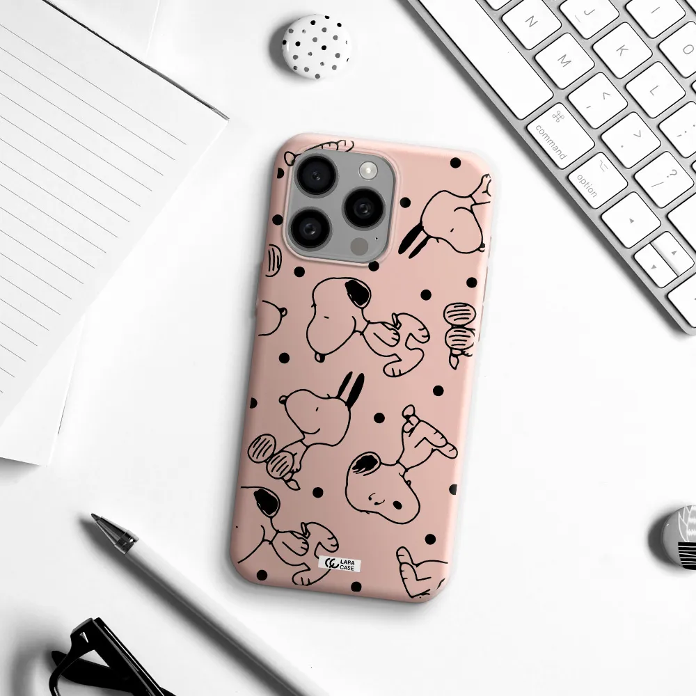 a pattern of cartoon characters Apple Iphone 15 Pro max Silicone pastel pink Case