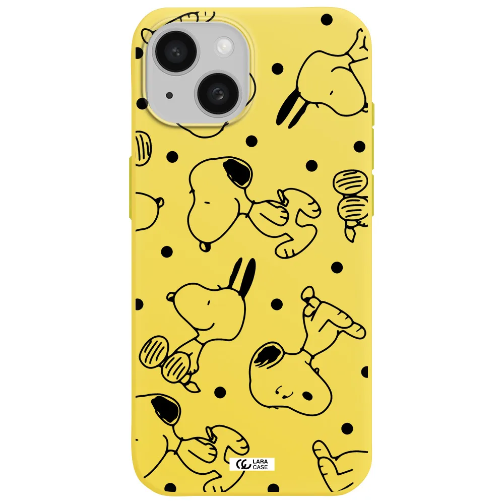 a pattern of cartoon characters Apple iPhone 15 Silicone canary yellow Case