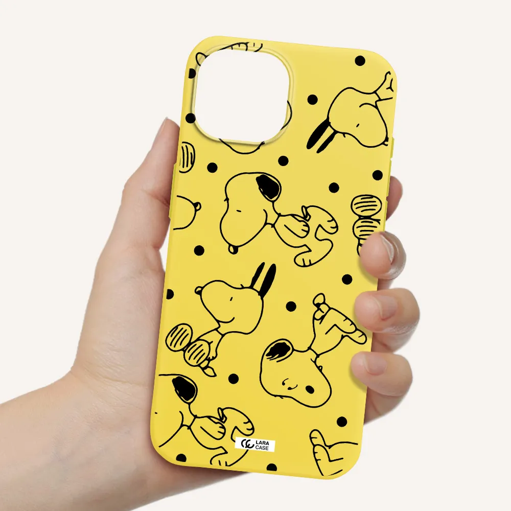 a pattern of cartoon characters Apple iPhone 15 Silicone canary yellow Case