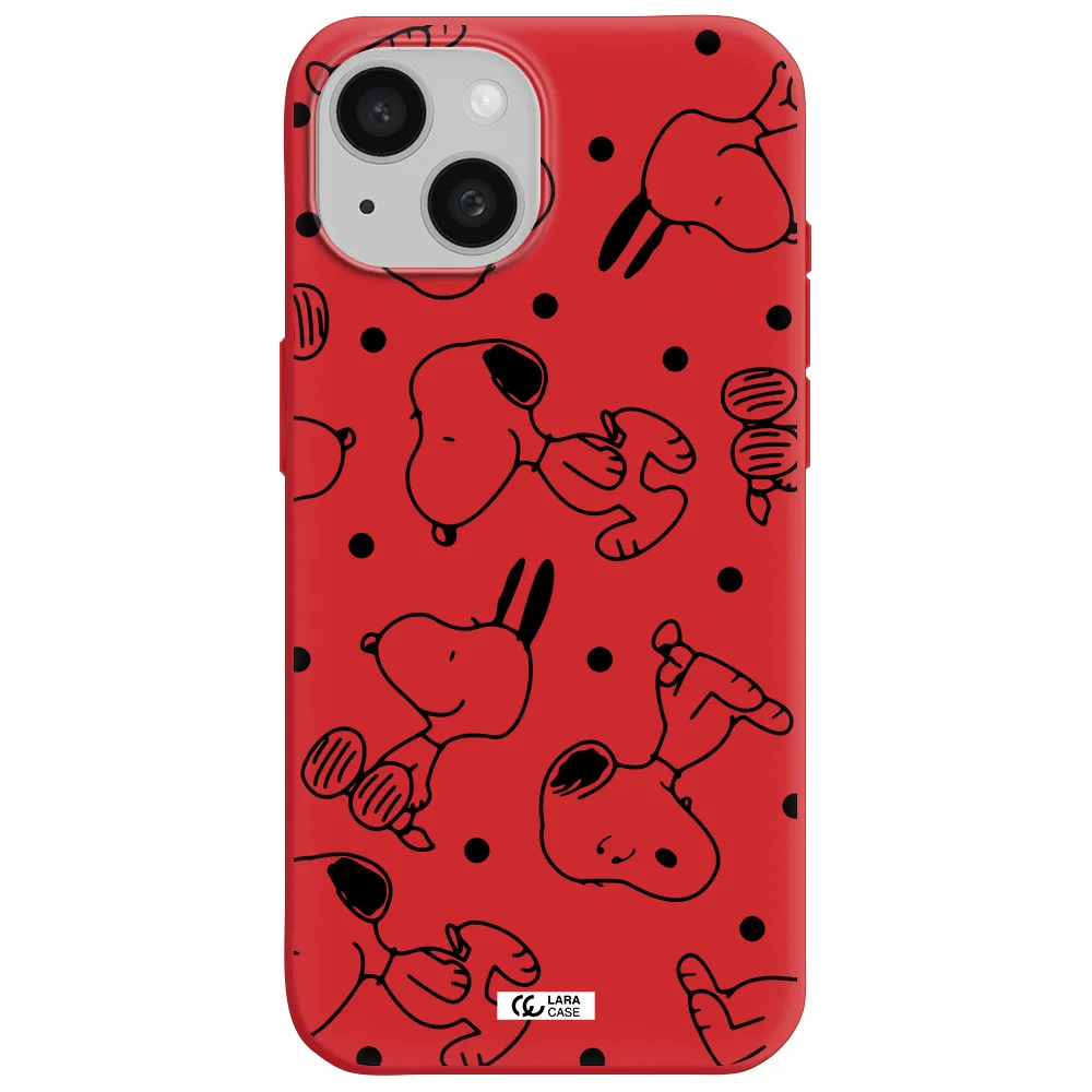A Pattern Of Cartoon Characters Apple Iphone 15 Silicone Imperial Red Case