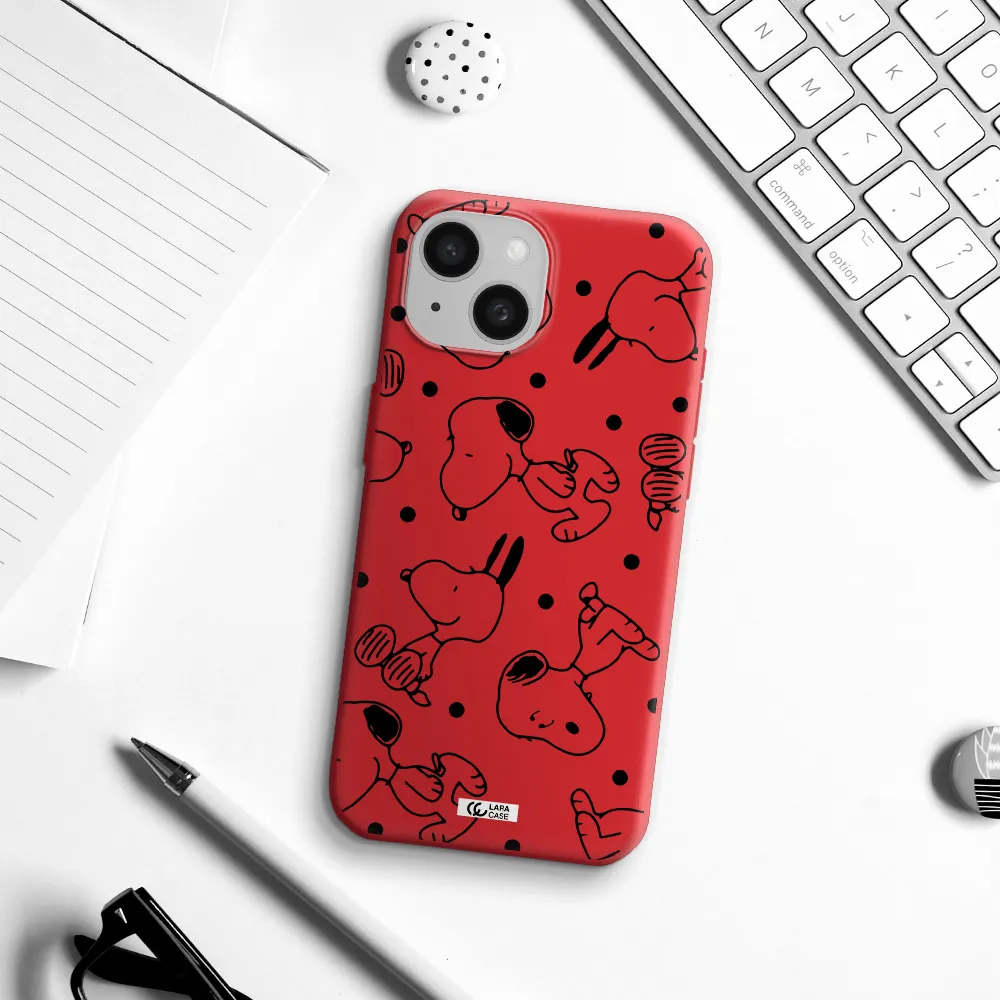 A Pattern Of Cartoon Characters Apple Iphone 15 Silicone Imperial Red Case