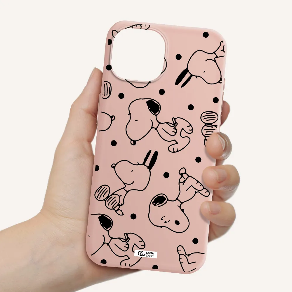 A Pattern Of Cartoon Characters Apple Iphone 15 Silicone Pastel Pink Case