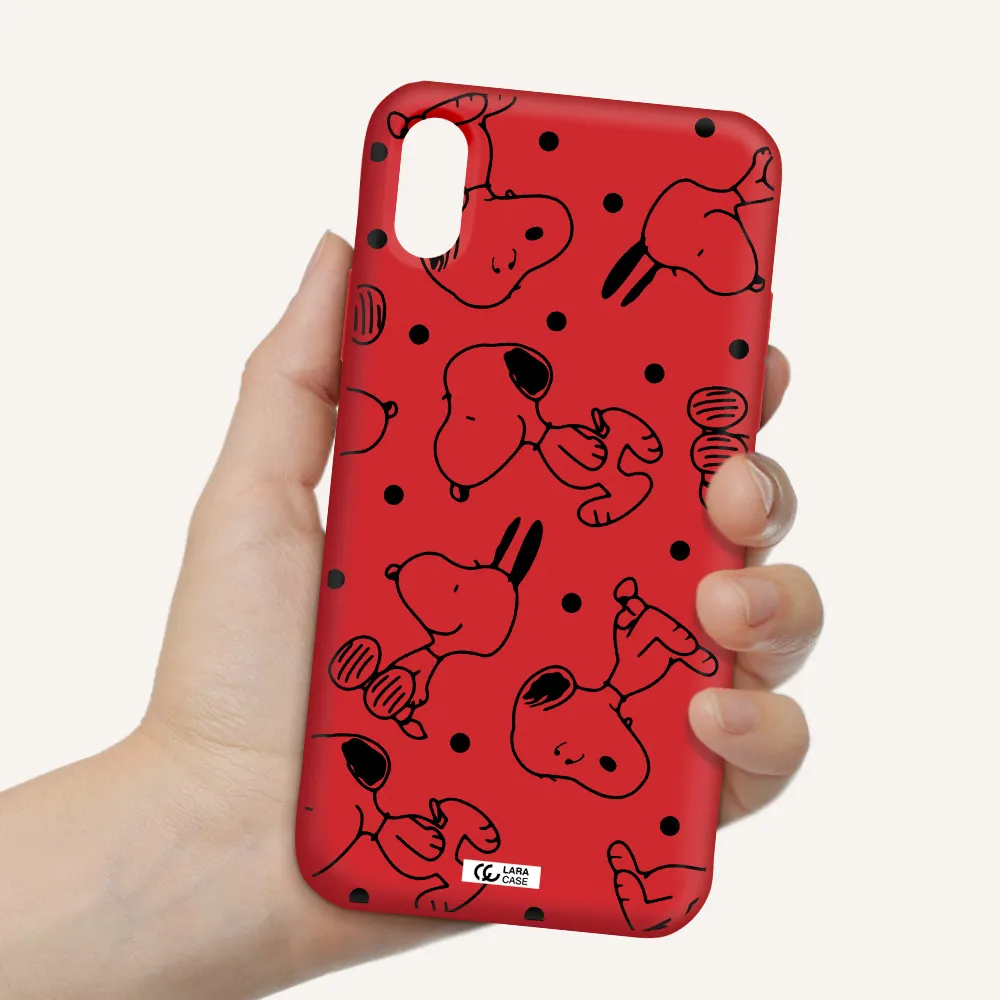 a pattern of cartoon characters Apple iPhone X Silicone Imperial Red Case