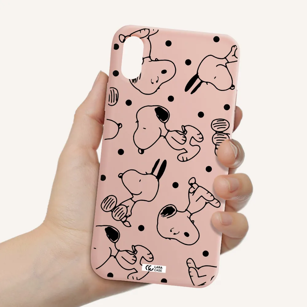 a pattern of cartoon characters Apple iPhone X Silicone pastel pink Case