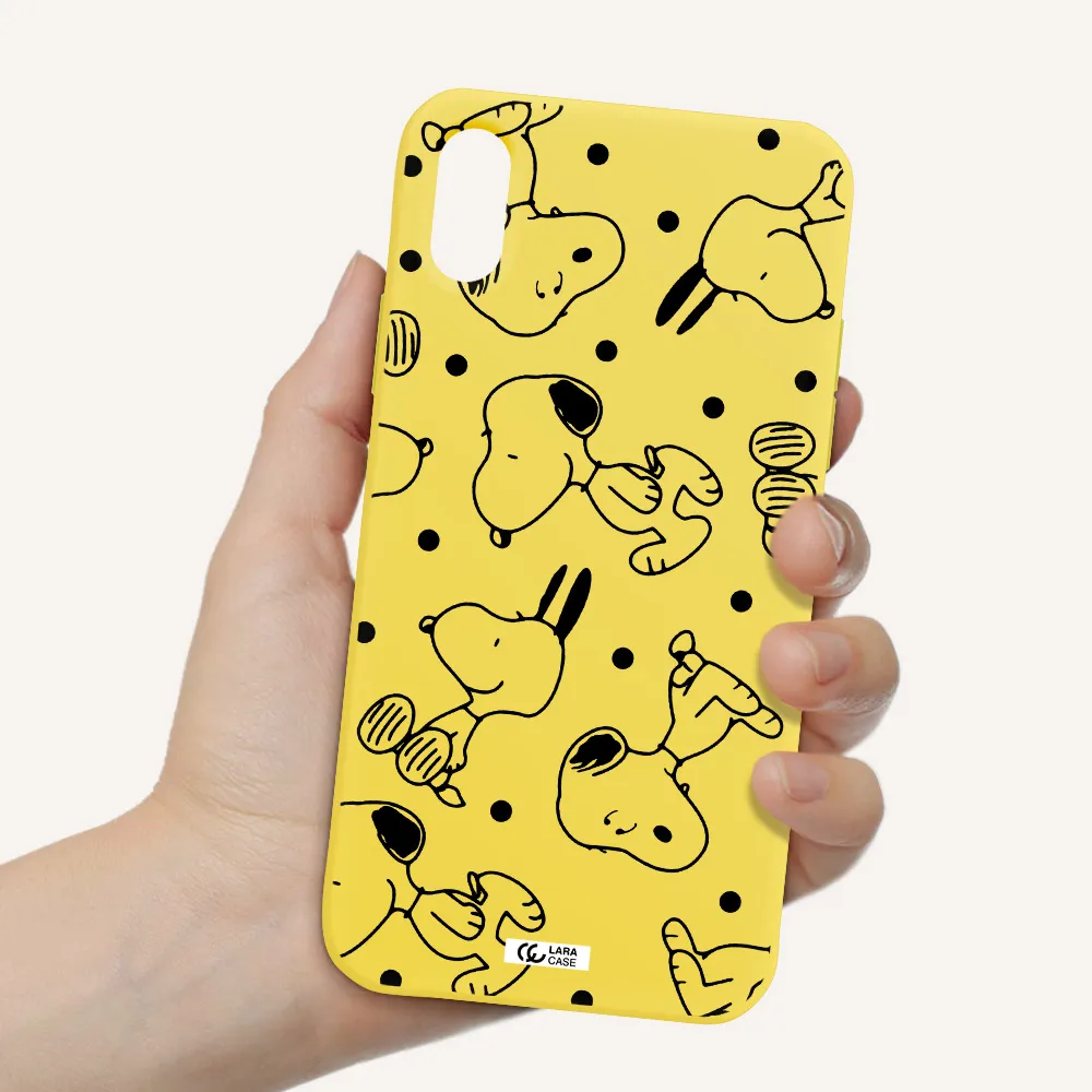 a pattern of cartoon characters Apple iPhone XS Silicone canary yellow Case
