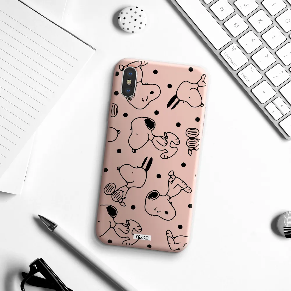 a pattern of cartoon characters Apple iPhone XS Silicone pastel pink Case