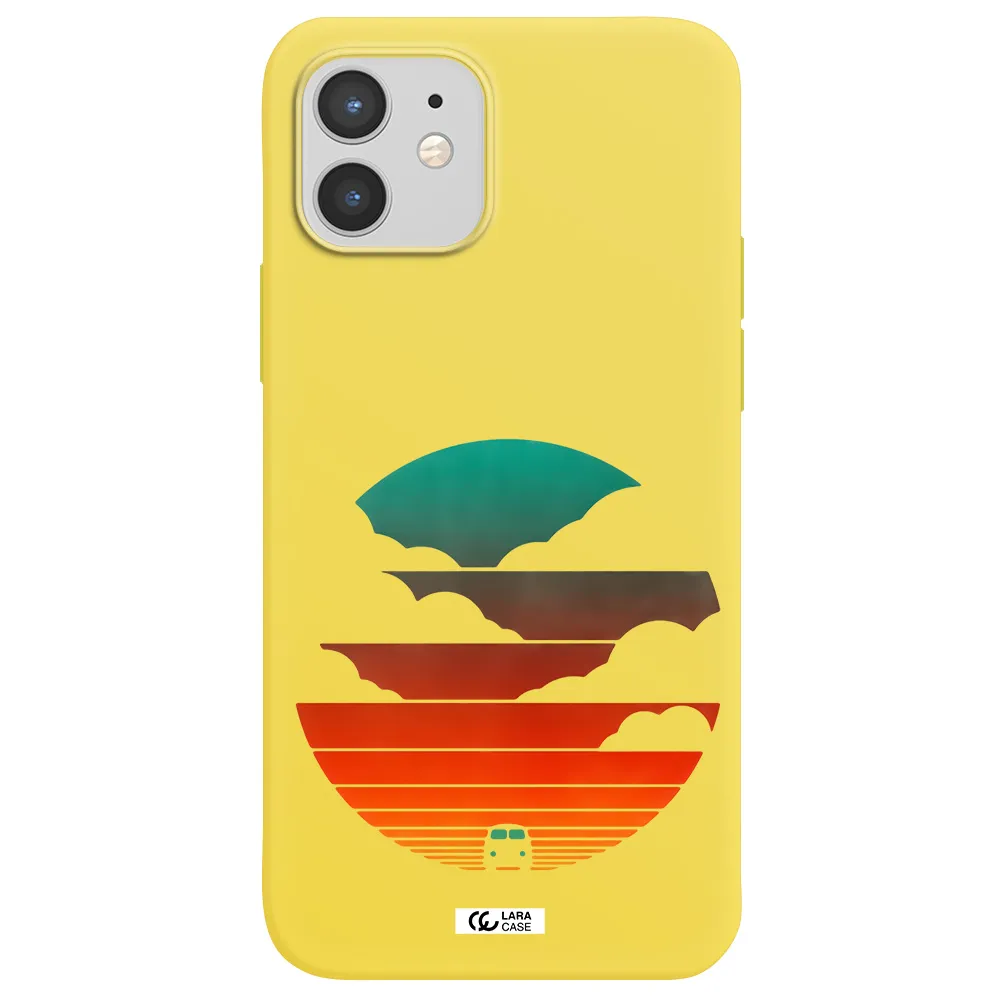 a logo of a boat Apple iPhone 12 Silicone canary yellow Case