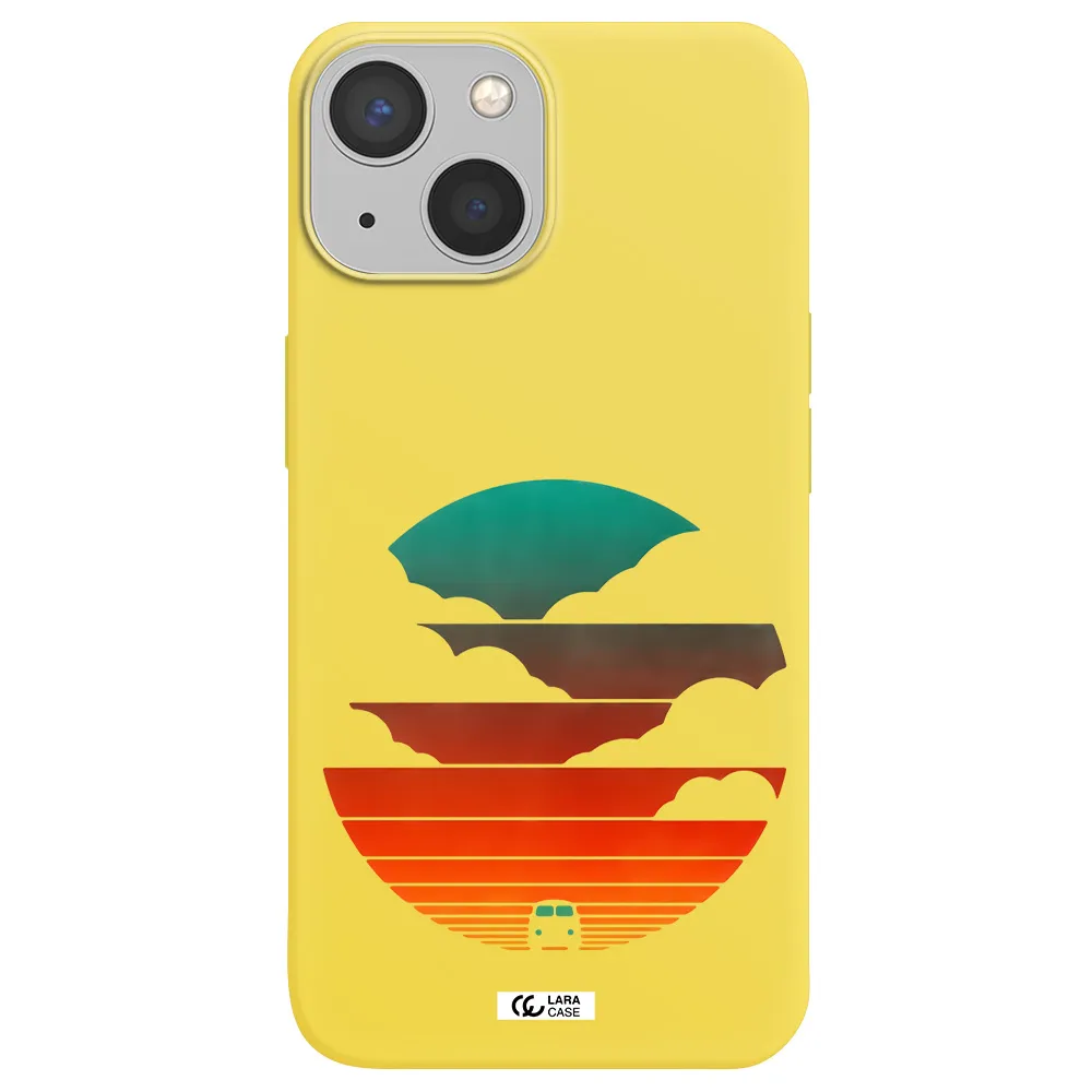 a logo of a boat Apple iPhone 13 mini Silicone canary yellow Case