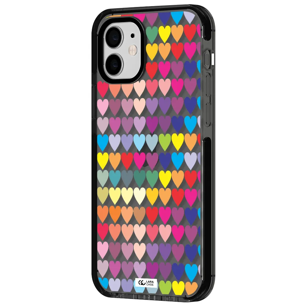 a colorful heart pattern Apple iPhone 11 impact Smoke Black Case