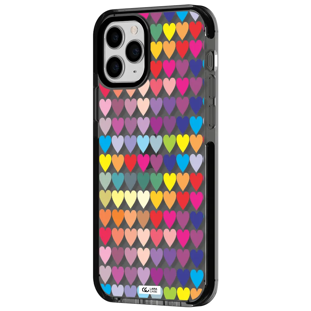 a colorful heart pattern Apple iPhone 11 pro impact Smoke Black Case