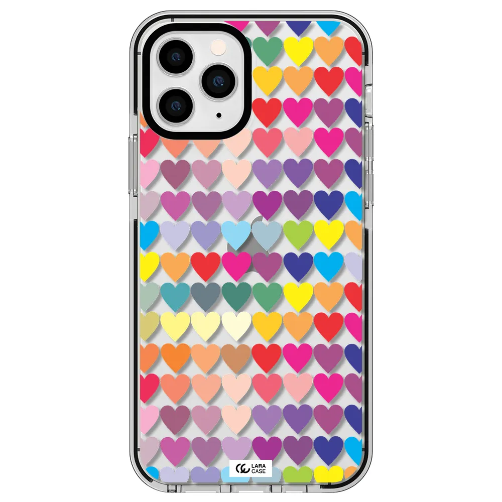 a colorful heart pattern Apple iPhone 11 pro max impact black border Case