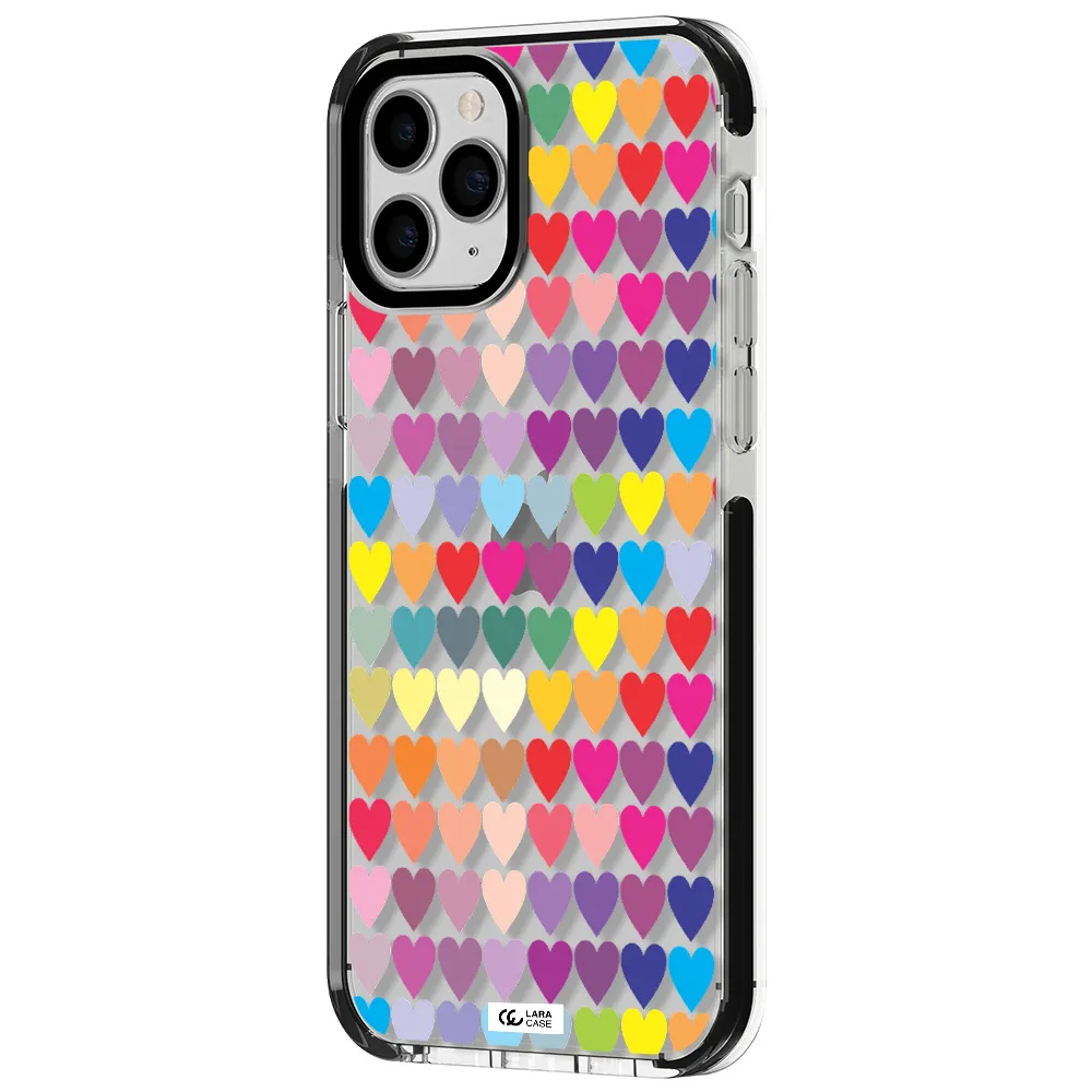 a colorful heart pattern Apple iPhone 11 pro max impact black border Case