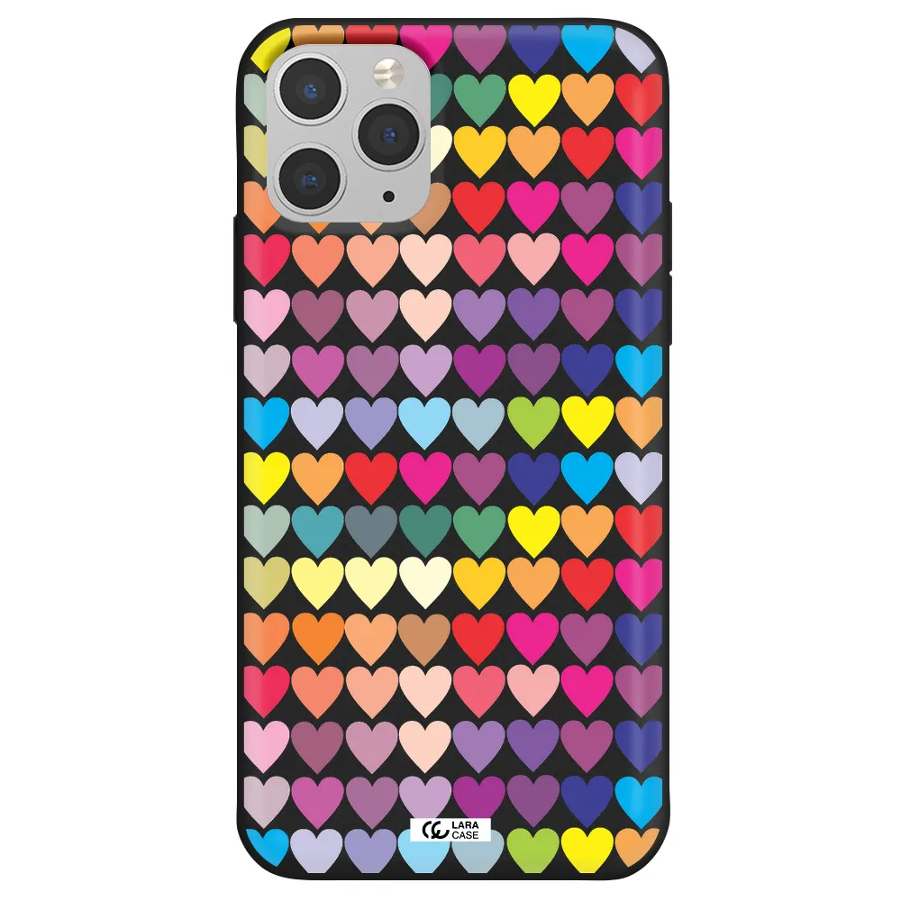 a colorful heart pattern Apple iPhone 11 pro max Silicone black Case