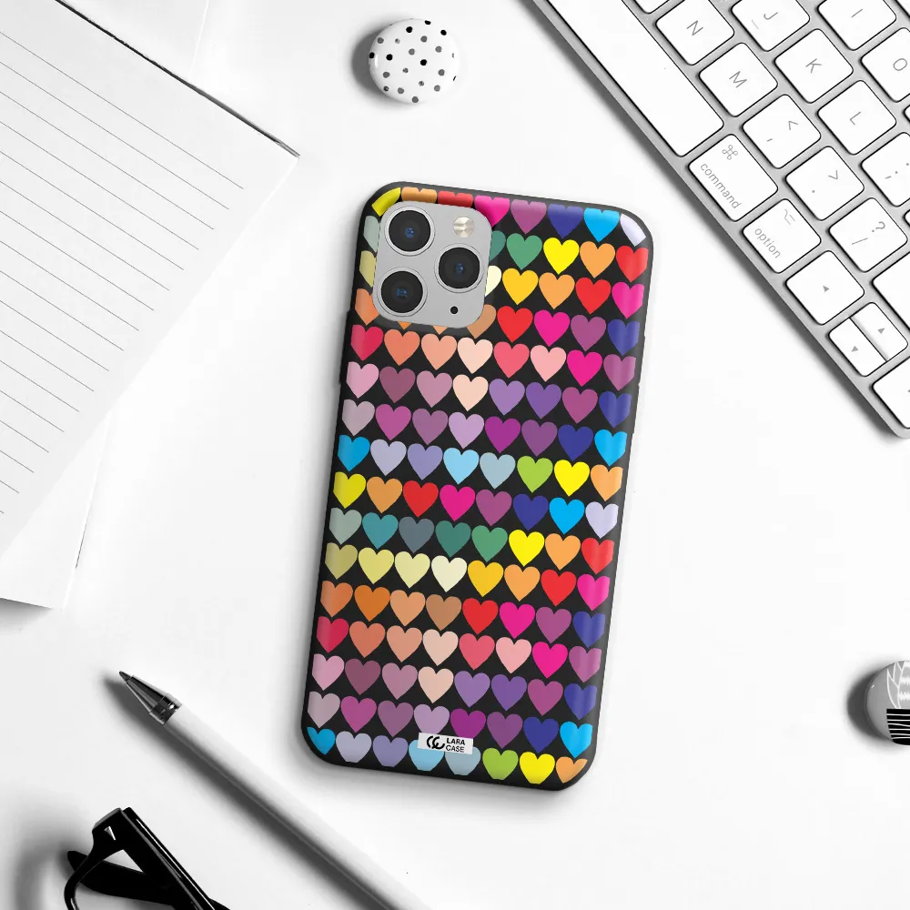 a colorful heart pattern Apple iPhone 11 pro max Silicone black Case