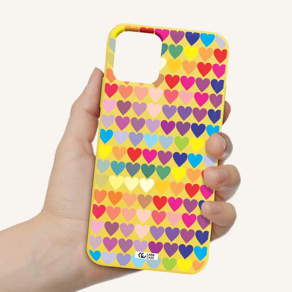 a colorful heart pattern Apple iPhone 11 pro max Silicone canary yellow Case