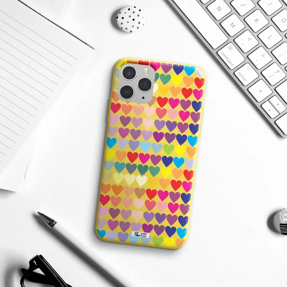 a colorful heart pattern Apple iPhone 11 pro max Silicone canary yellow Case