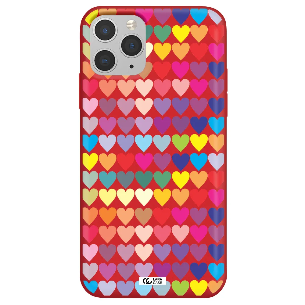 a colorful heart pattern Apple iPhone 11 pro max Silicone Imperial Red Case