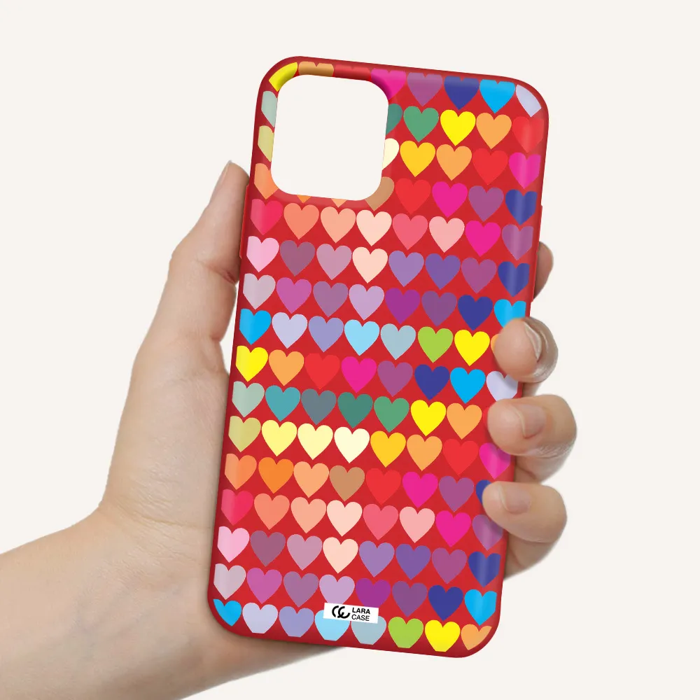 a colorful heart pattern Apple iPhone 11 pro max Silicone Imperial Red Case
