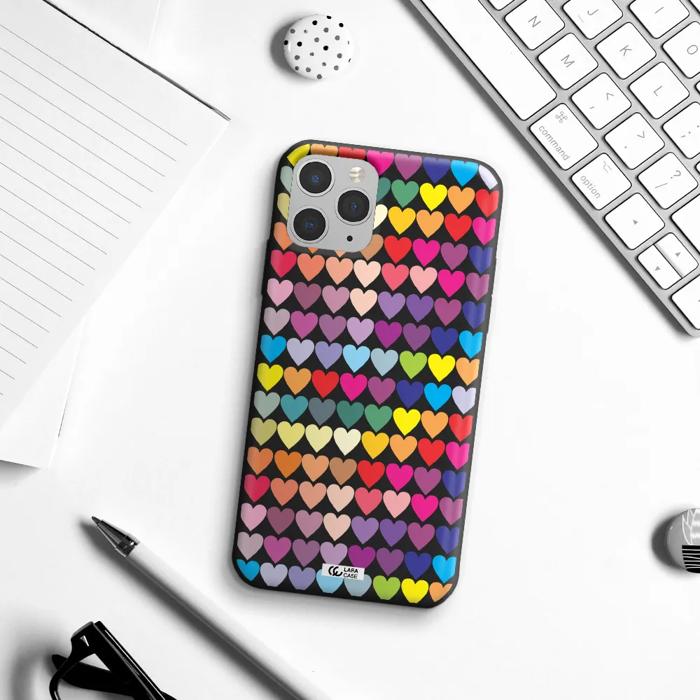 a colorful heart pattern Apple iPhone 11 pro Silicone black Case