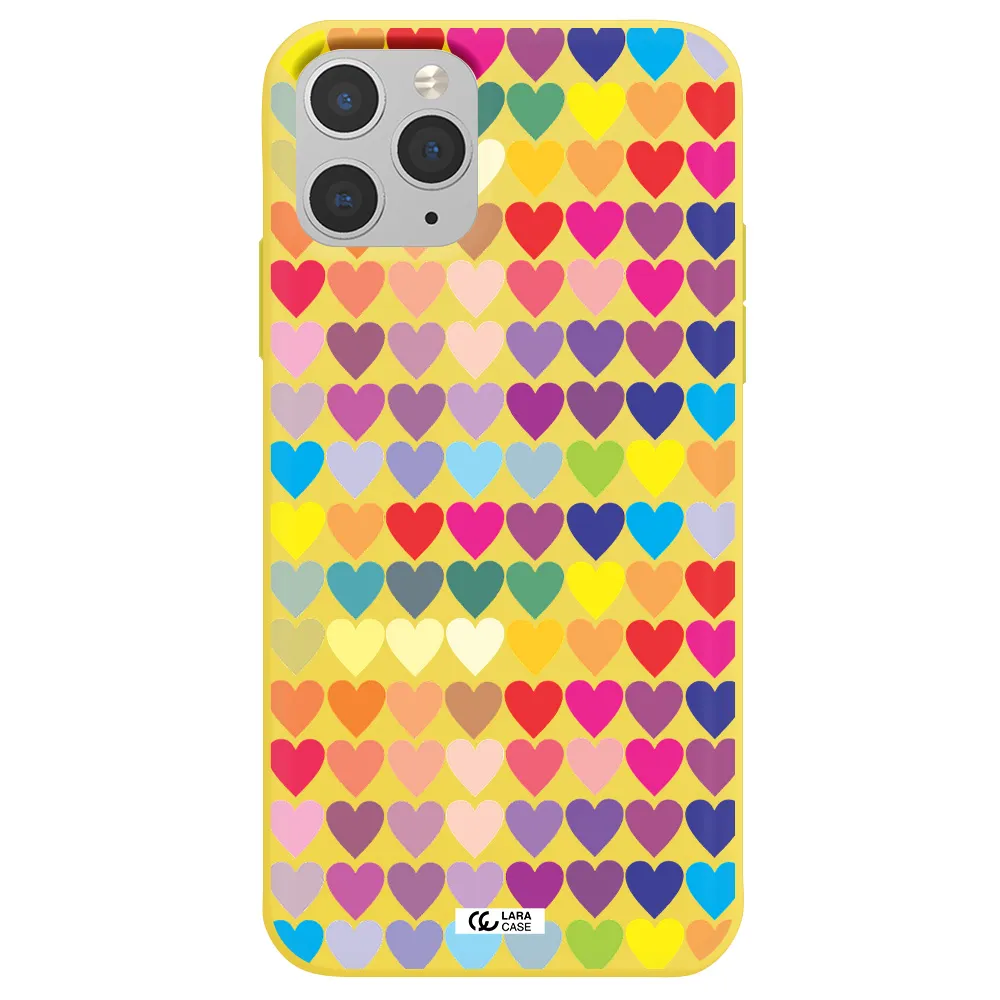 a colorful heart pattern Apple iPhone 11 pro Silicone canary yellow Case