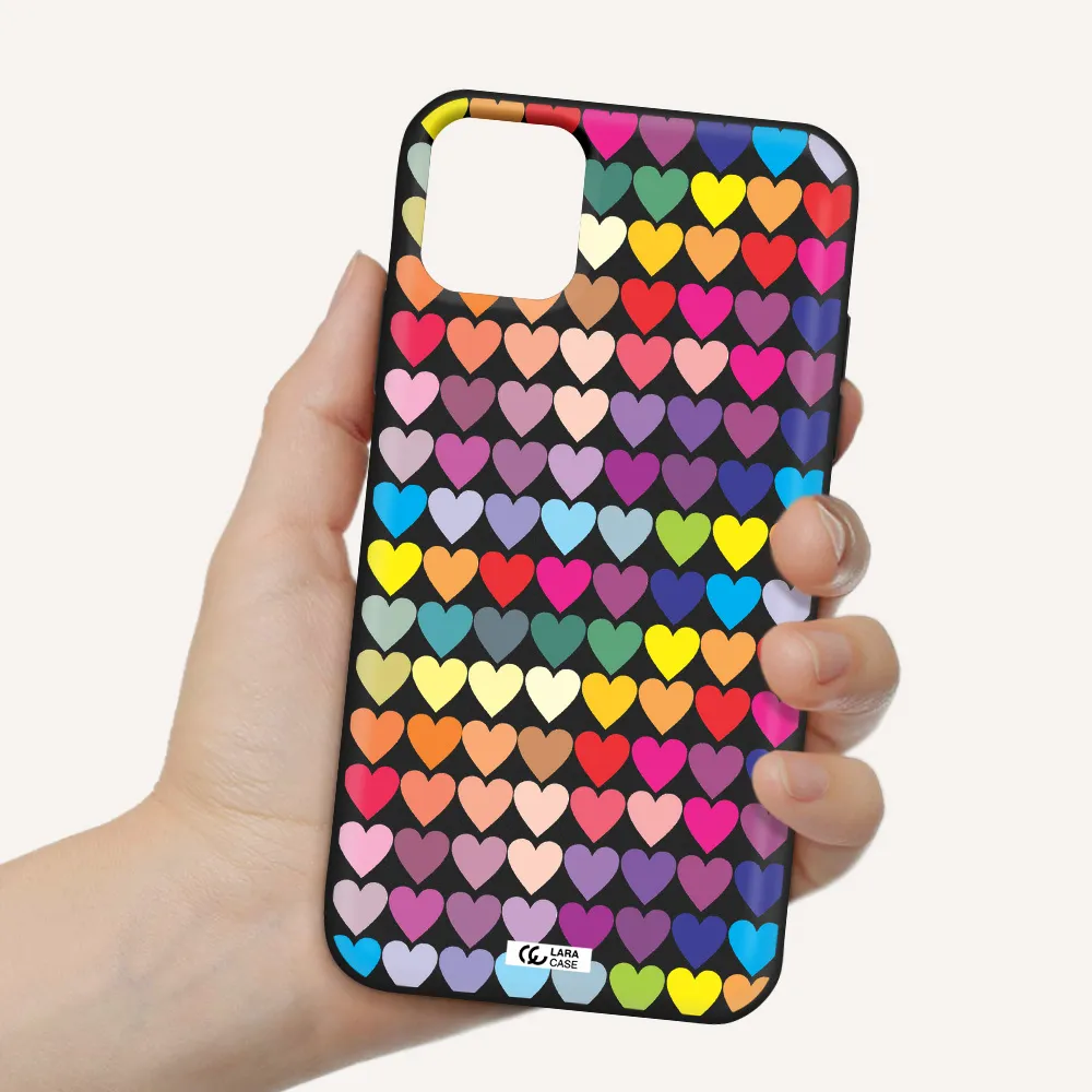 a colorful heart pattern Apple iPhone 11 Silicone black Case