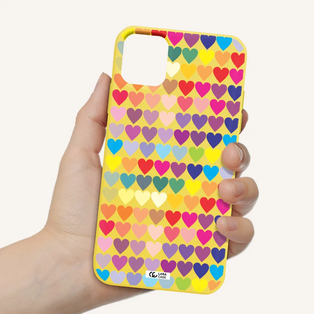 a colorful heart pattern Apple iPhone 11 Silicone canary yellow Case