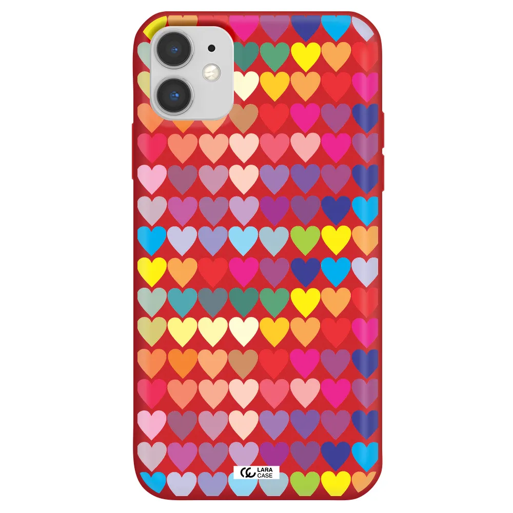 a colorful heart pattern Apple iPhone 11 Silicone Imperial Red Case