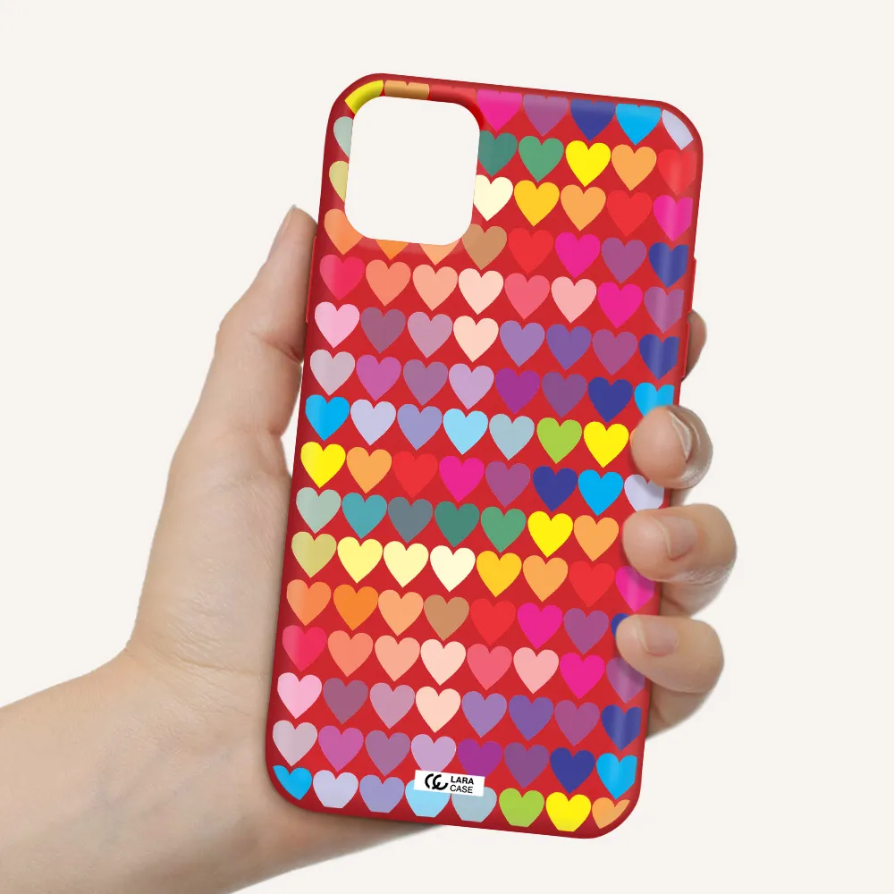 a colorful heart pattern Apple iPhone 11 Silicone Imperial Red Case