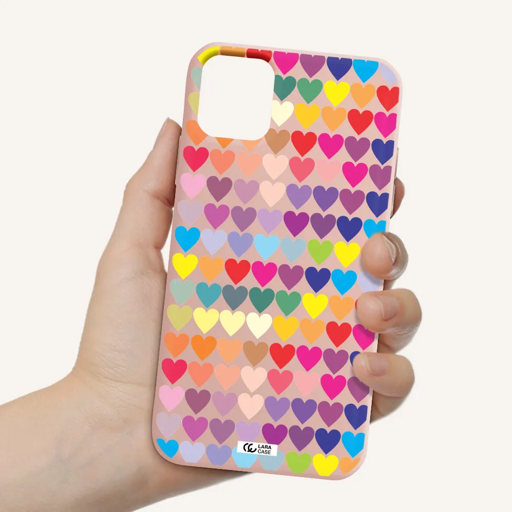 a colorful heart pattern Apple iPhone 11 Silicone pastel pink Case