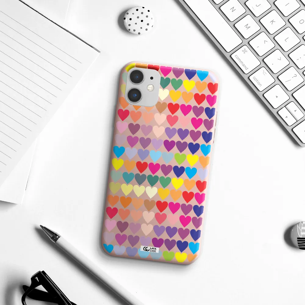 a colorful heart pattern Apple iPhone 11 Silicone pastel pink Case