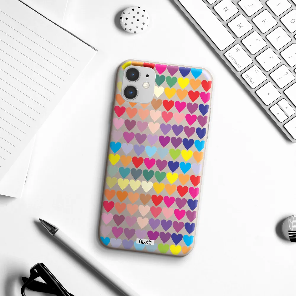 a colorful heart pattern Apple iPhone 11 Silicone Stone Case