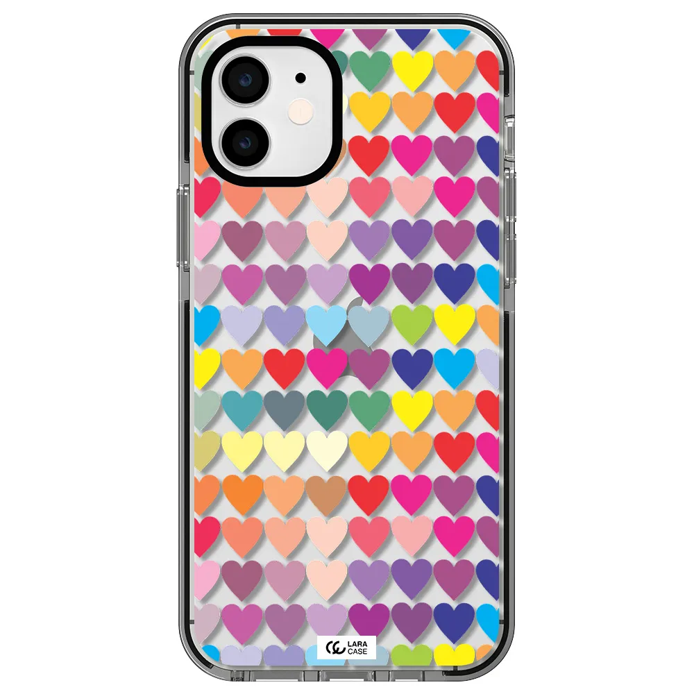 a colorful heart pattern Apple iPhone 12 impact black border Case