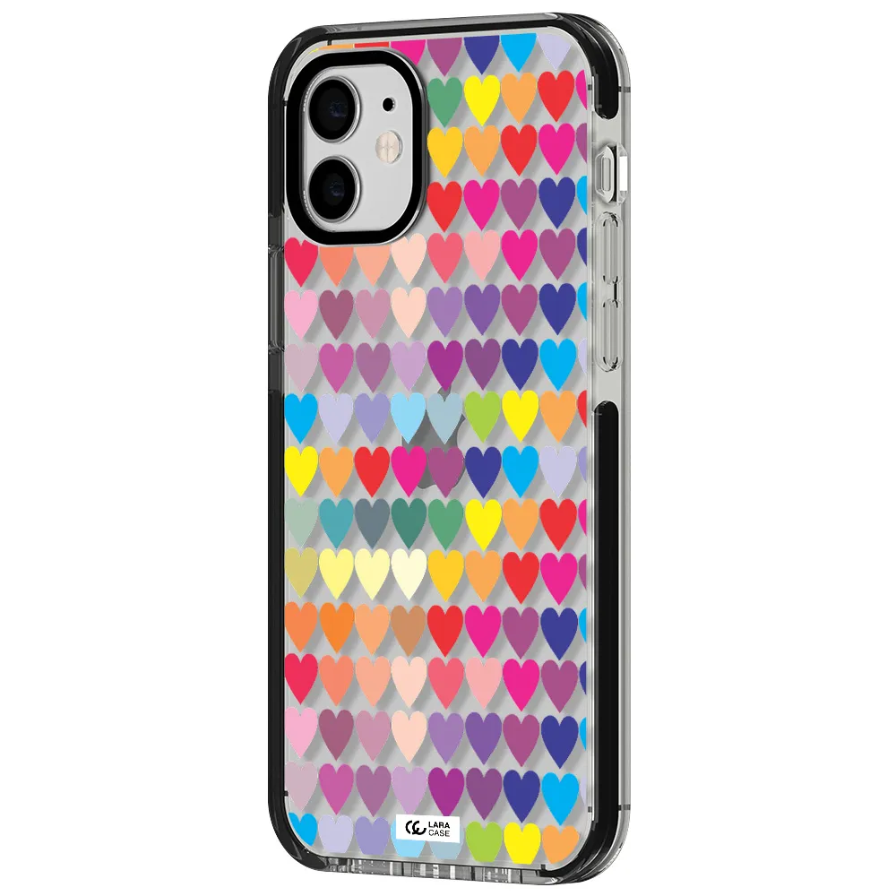 a colorful heart pattern Apple iPhone 12 impact black border Case