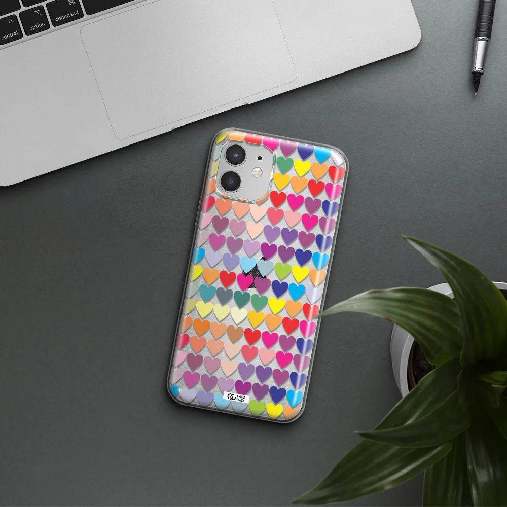 a colorful heart pattern Apple iPhone 12 mini Clear TPU Case