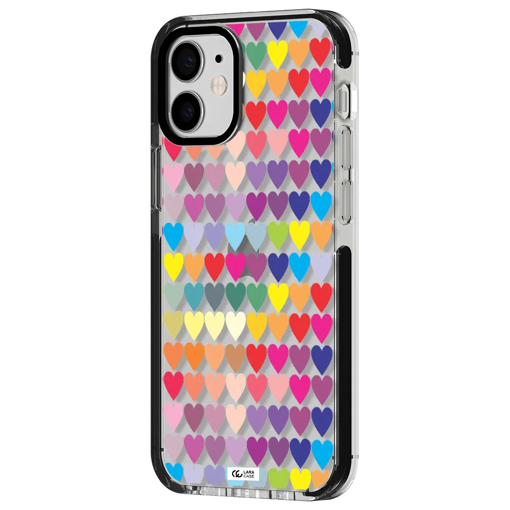 a colorful heart pattern Apple iPhone 12 mini impact black border Case