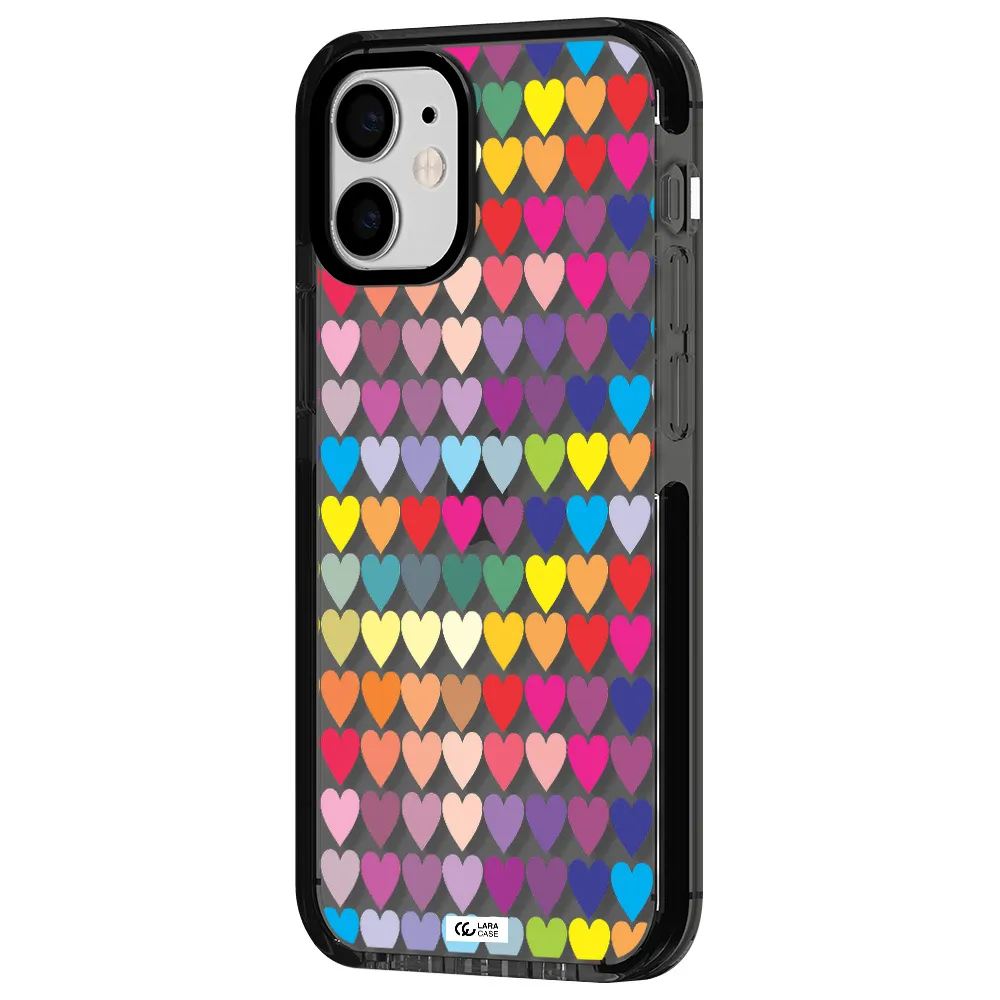 a colorful heart pattern Apple iPhone 12 mini impact Smoke Black Case