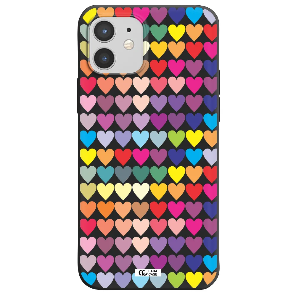 a colorful heart pattern Apple iPhone 12 mini Silicone black Case