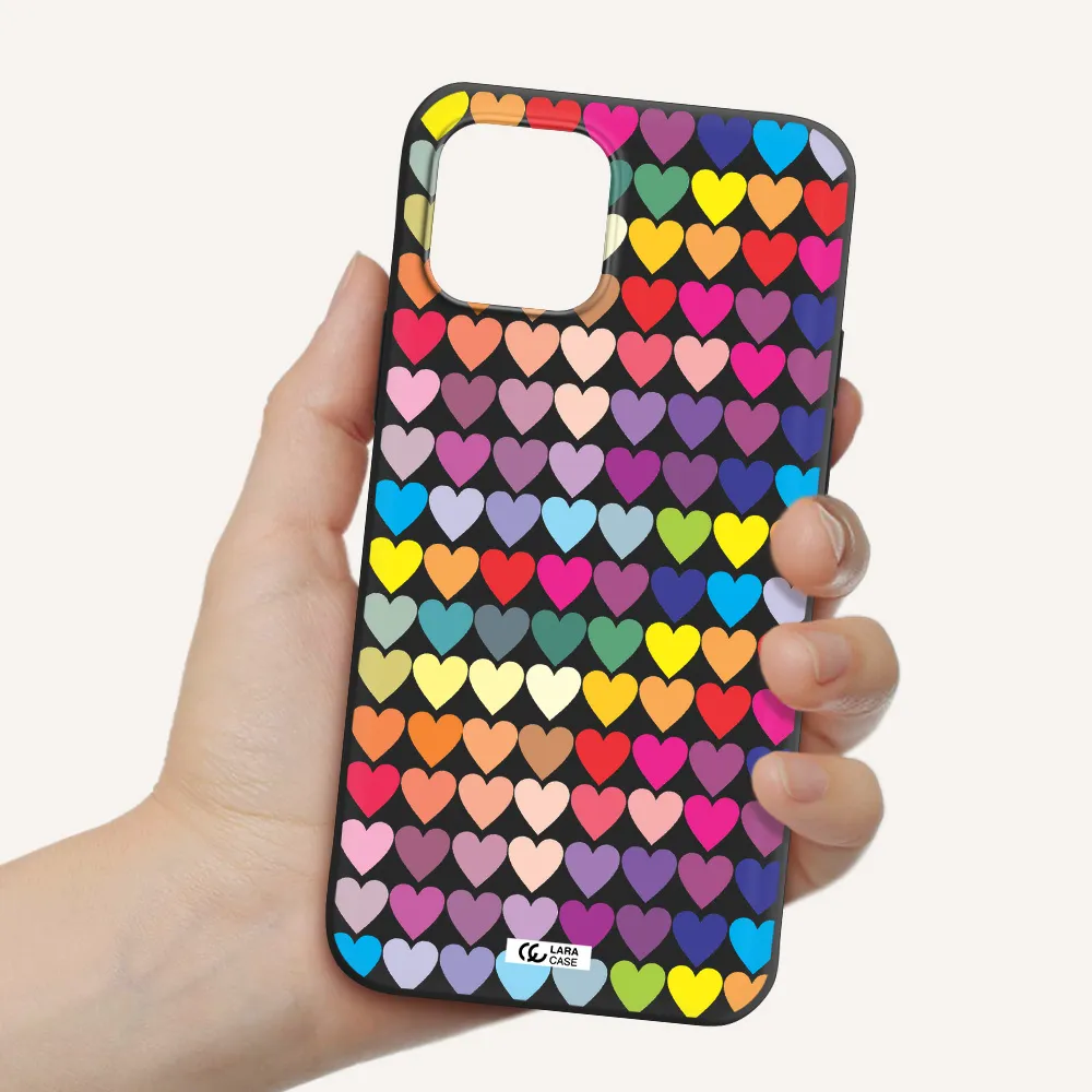 a colorful heart pattern Apple iPhone 12 mini Silicone black Case