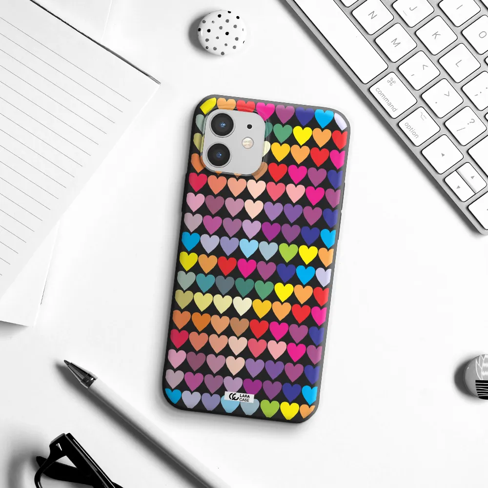 a colorful heart pattern Apple iPhone 12 mini Silicone black Case