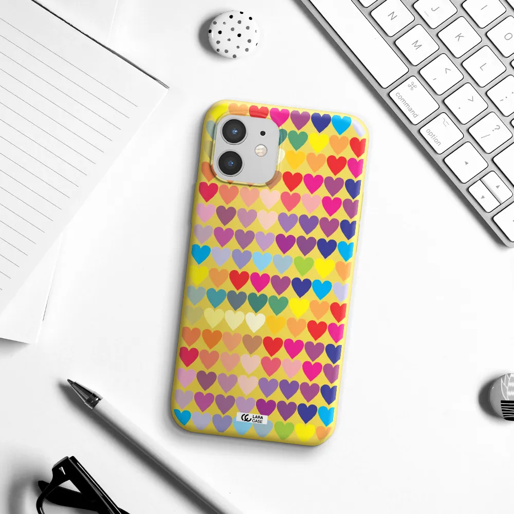 a colorful heart pattern Apple iPhone 12 mini Silicone canary yellow Case