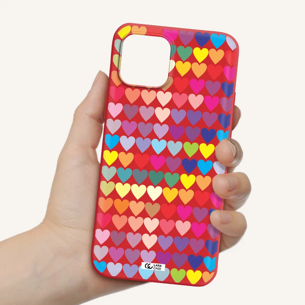 a colorful heart pattern Apple iPhone 12 mini Silicone Imperial Red Case