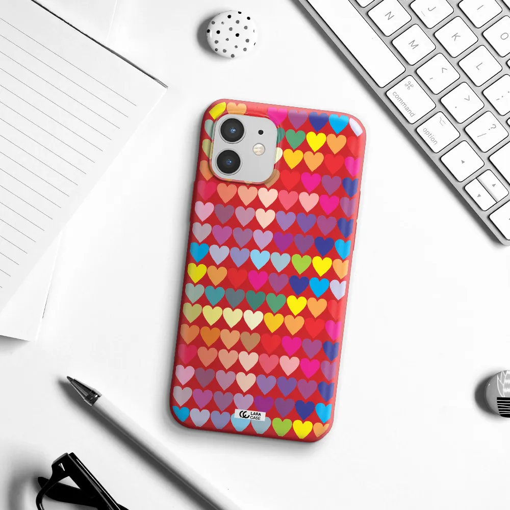 a colorful heart pattern Apple iPhone 12 mini Silicone Imperial Red Case