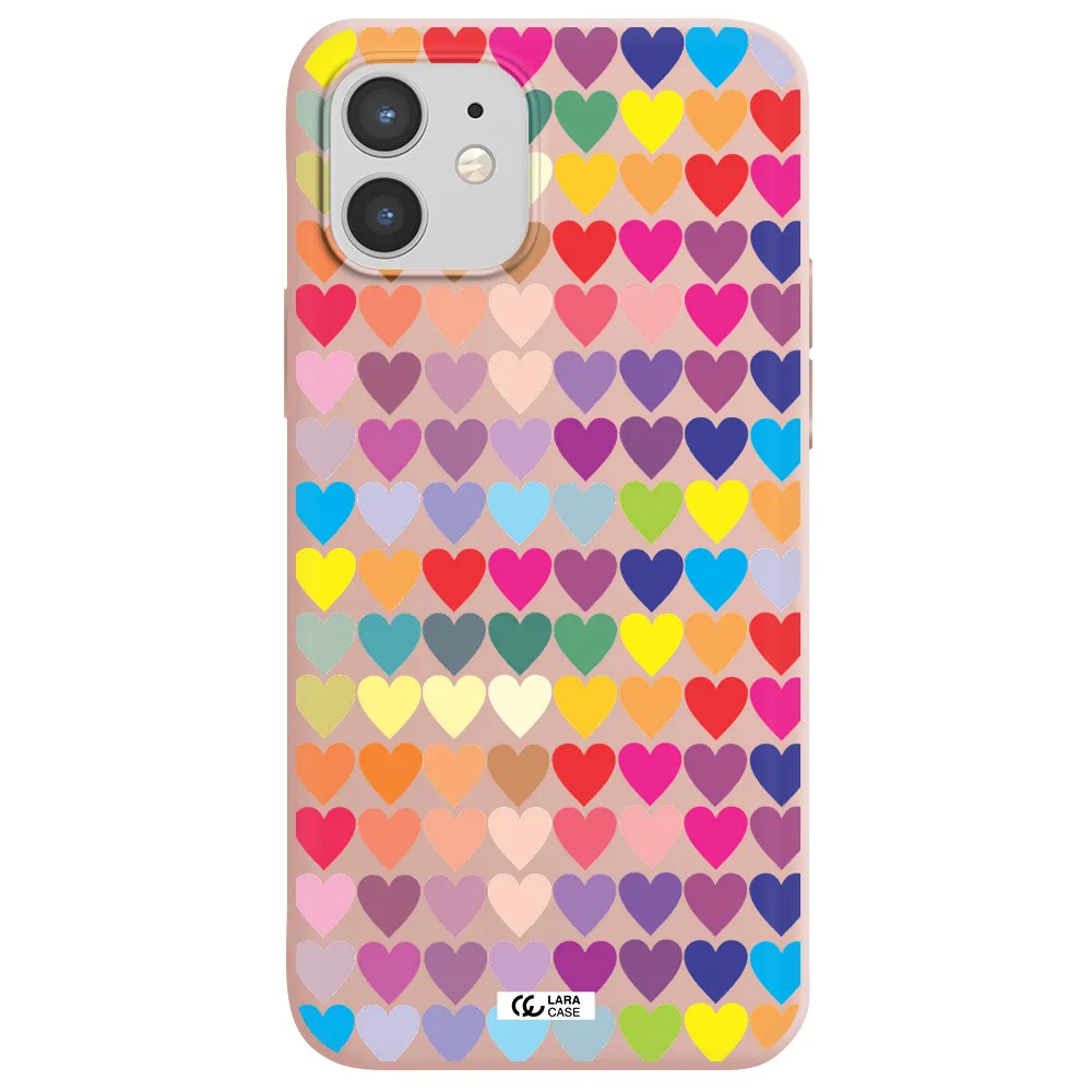 a colorful heart pattern Apple iPhone 12 mini Silicone pastel pink Case