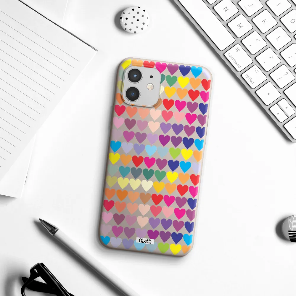 a colorful heart pattern Apple iPhone 12 mini Silicone Stone Case