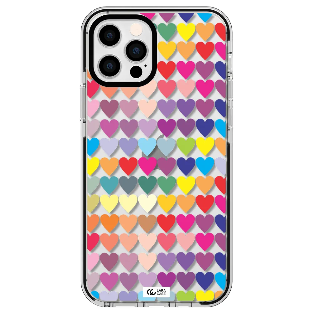 a colorful heart pattern Apple iPhone 12 pro impact black border Case